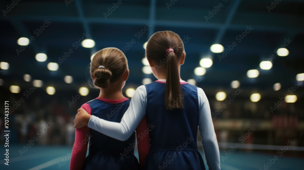 young gymnasts watching a training generative ai