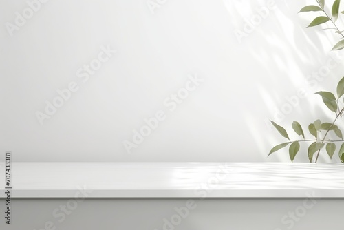 Natural podium product display with leaves tropical forest background