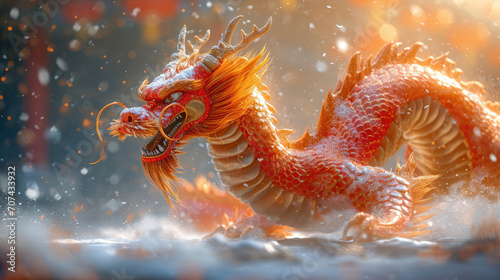 2024 Chinese new year, year of the dragon banner template design with dragons, clouds and flowers background. Chinese translation: Dragon photo