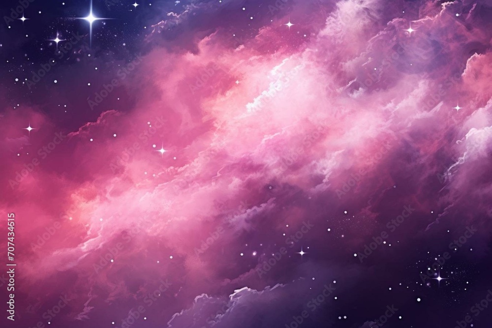 Illustration of a pink nebula with stars on a space background. Generative AI