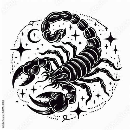 Blackwork Scorpio Tattoo Design. Scorpio astrology zodiac sign photo