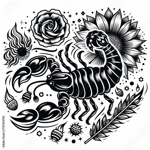 Blackwork Scorpio Tattoo Design. Scorpio astrology zodiac sign