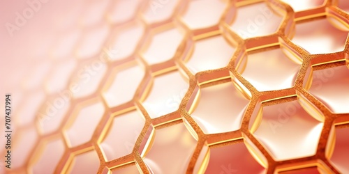 Background with shiny and elegant Hexagonal mesh shape in ping and golden color. generative AI