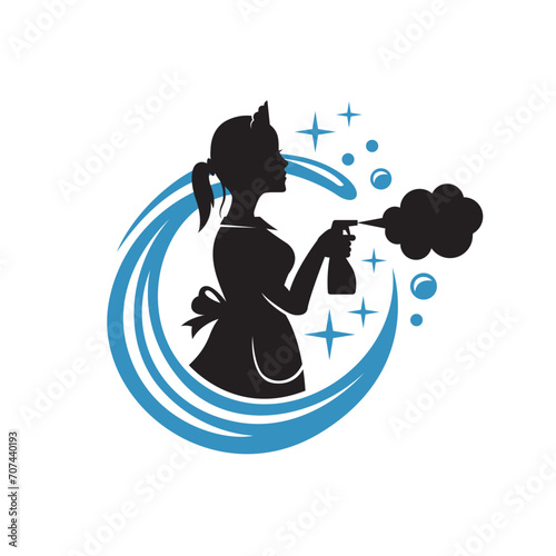 house maid lady for cleaning service design with spray bottle in hand isolated on white background