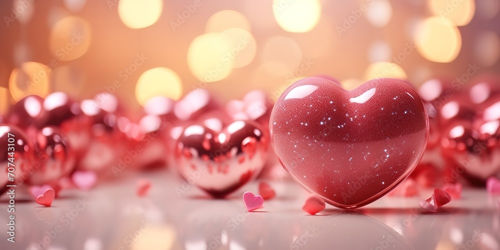 Shiny heart shaped balloons with blur effect background. generative AI