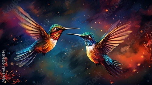 Vibrancy in Hummingbird Pair – Digital Art