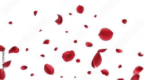 Valentine's day Vector red symbols of love border for romantic banner or Red rose petals will fall on abstract floral background with gorgeous rose greeting card design. on transparent background