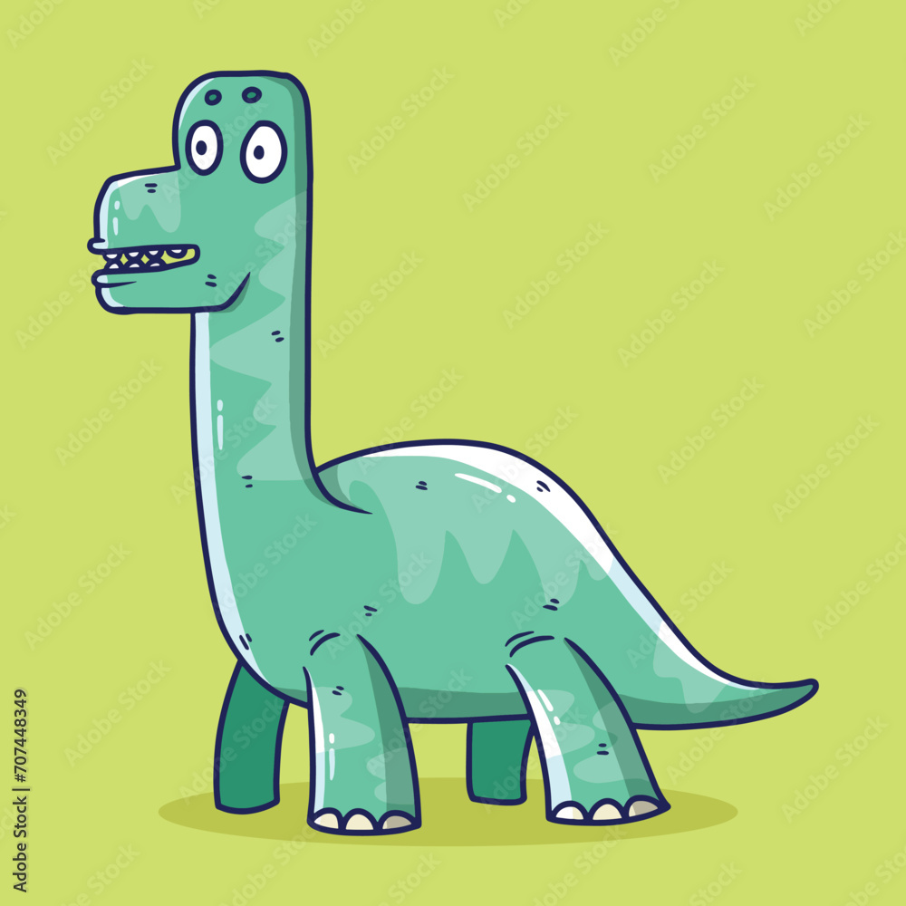 Naklejka premium Vector illustration of Cartoon Dinosaur. Brachiosaurus cartoon illustration. Hand drawn vector illustration