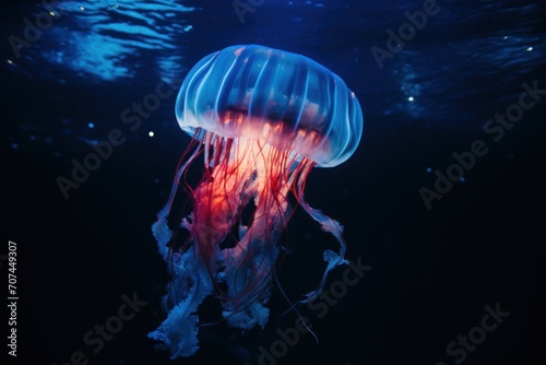 Bioluminescent jellyfish pulsating with light Ai Generative © 3DLeonardo