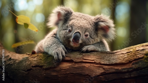 Curled up koala on a branch  emphasizing the individuality of its fingerprints  -Generative Ai 