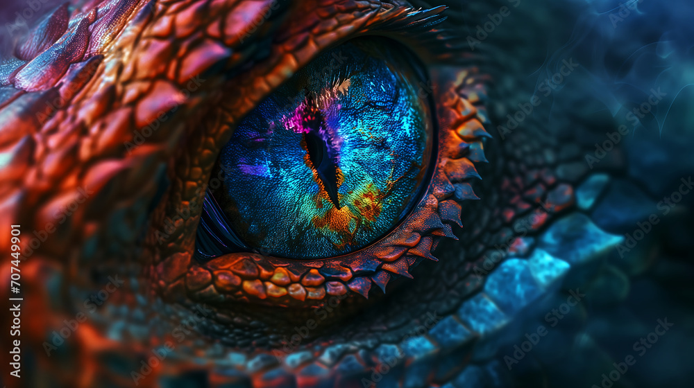 Obraz premium Close up of a mystical dragon's eye, represents foresight, wisdom, and protection