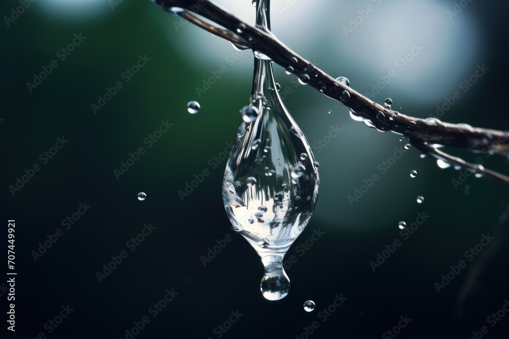 A hyperrealistic image of a raindrop suspended in mid-air Ai Generative