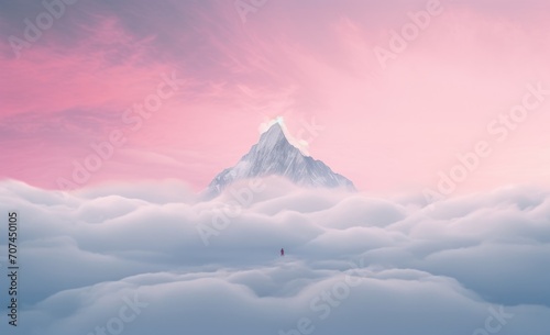 Mountain covered with clouds with snow Ai Generative