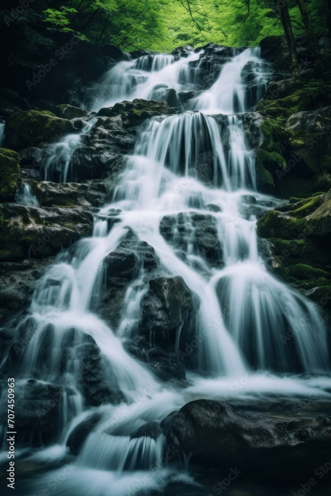 Obraz premium Waterfall with a long exposure effect Ai generative