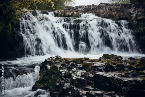 Waterfall with a long exposure effect Ai generative © 3DLeonardo
