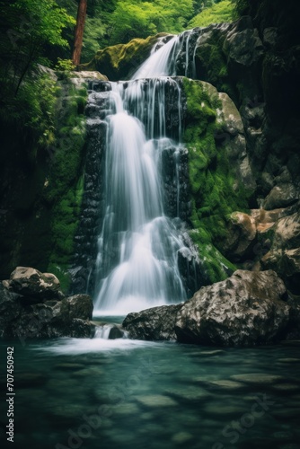 Waterfall with a long exposure effect Ai generative © 3DLeonardo