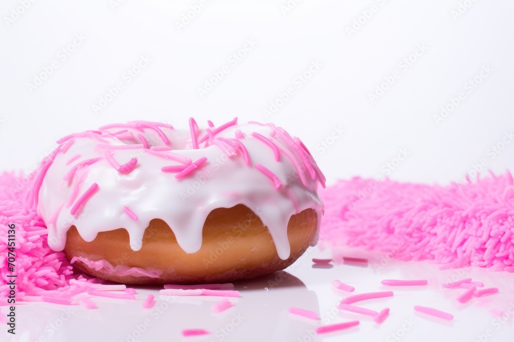 Single pink donut on white background Ai generative