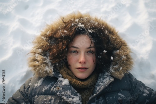 A woman stuck her head in the snow in winter Ai Generative