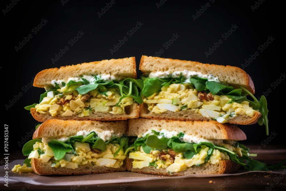 Air Fryer Loaded Egg Salad Sandwiches on light background Ai Generative Air Fryer Loaded Egg Salad Sandwiches on light background Ai Generative
