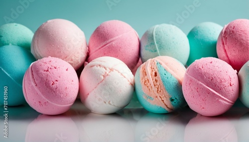 Colorful and fizzy bath bombs for relaxation, round multicolored, handmade aromatic balls