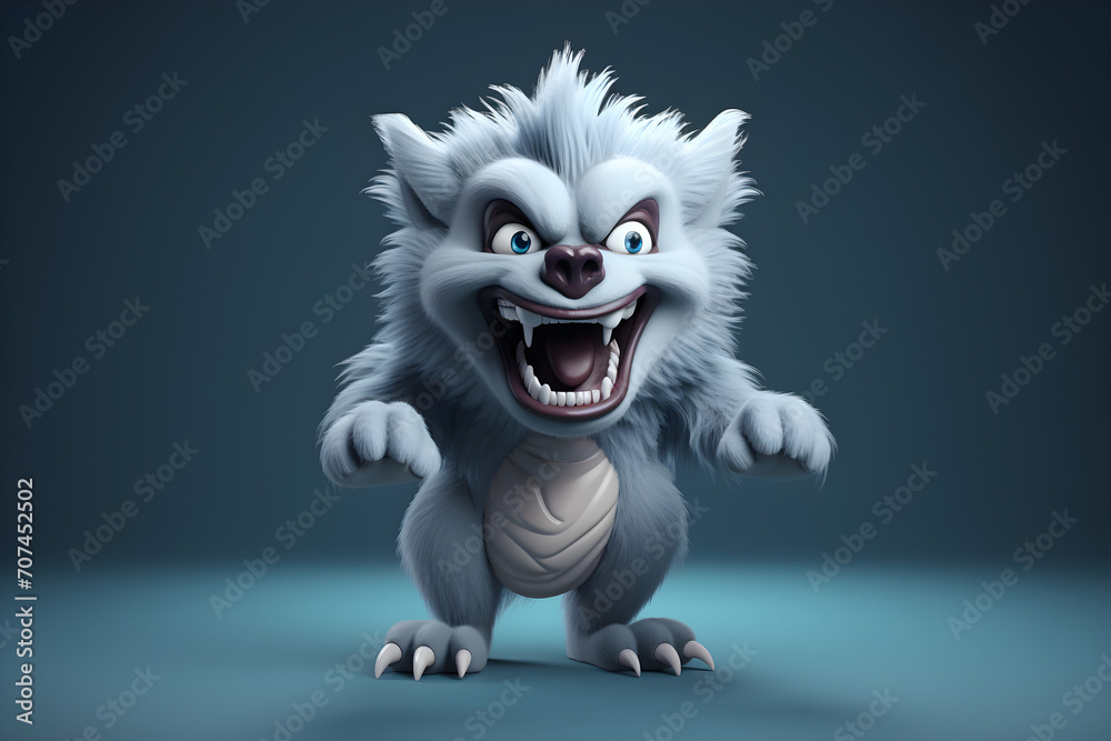 Fotografie funny 3D werewolf character isolated on blue background