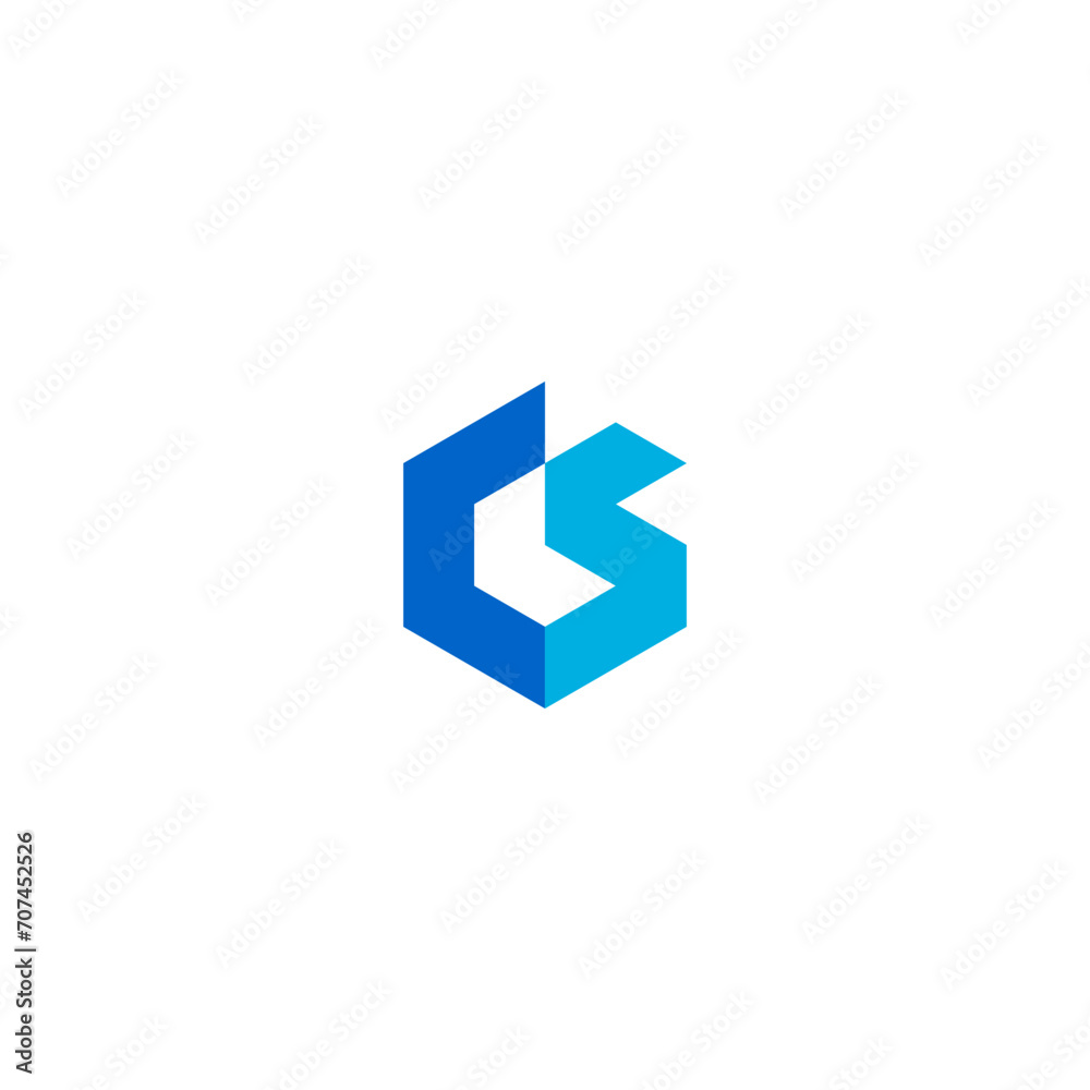 CS monogram logo in hexagon shape - blue color. CS monogram logo in hexagon shape - blue color.