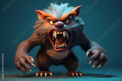 Wallpaper Mural funny 3D werewolf character isolated on blue background Torontodigital.ca