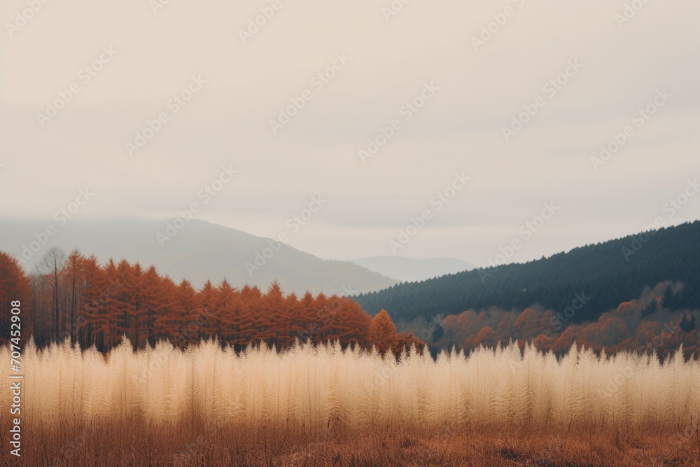 Autumn fog in field and trees Ai Generative