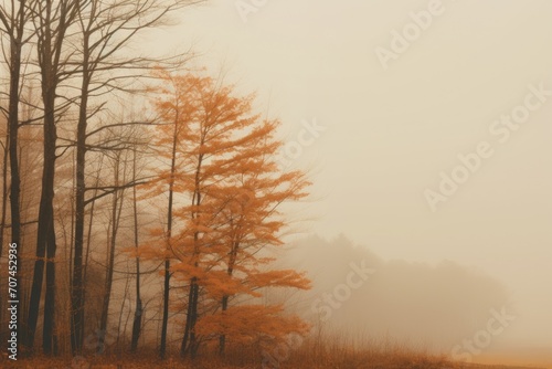 Autumn fog in field and trees Ai Generative