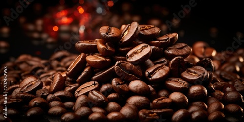 Freshly roasted coffee beans in close-up. Coffee.