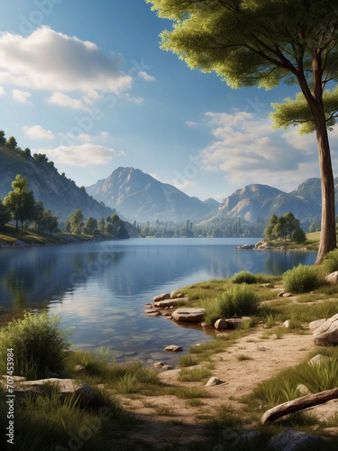 Beautiful mountain lake with trees surrounding it