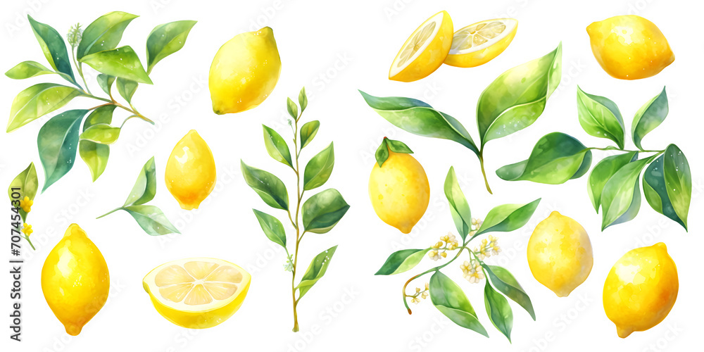Fototapeta premium Watercolor lemon clipart for graphic resources 