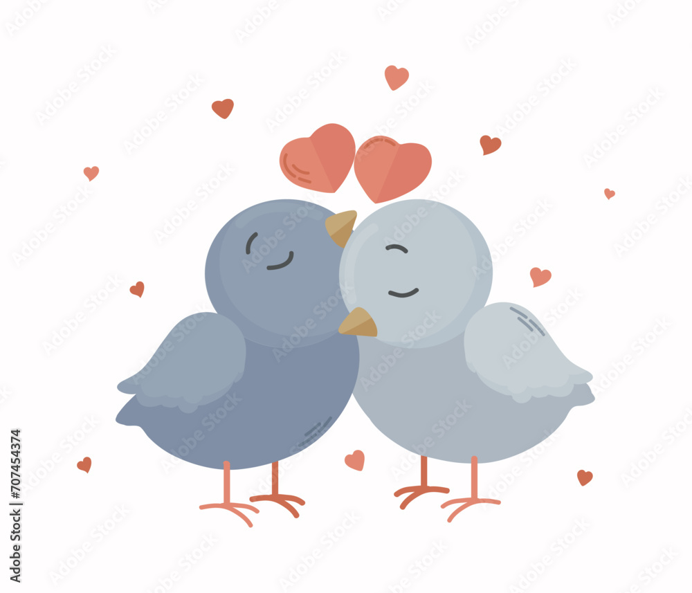St Valentine's day card with  cartoon cute birds in love vector illustration