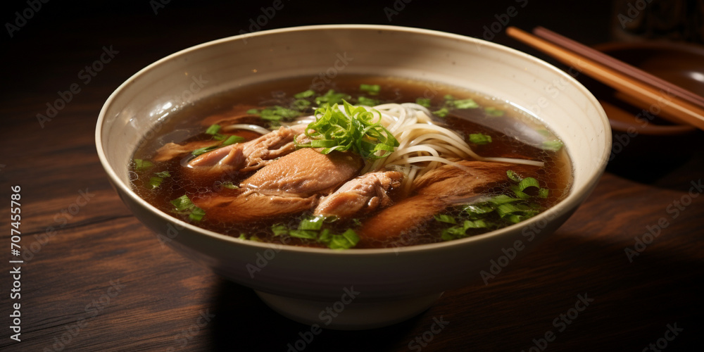 Eating healthy Japanese food ramen sushi soup  delicious food on dishes tonic duck soup china Cantonese f Sage tang or ginseng chicken soup meaning ginseng food.AI Generative