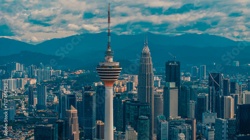 KL Tower and Petronas Twin Tower Aerial View photo
