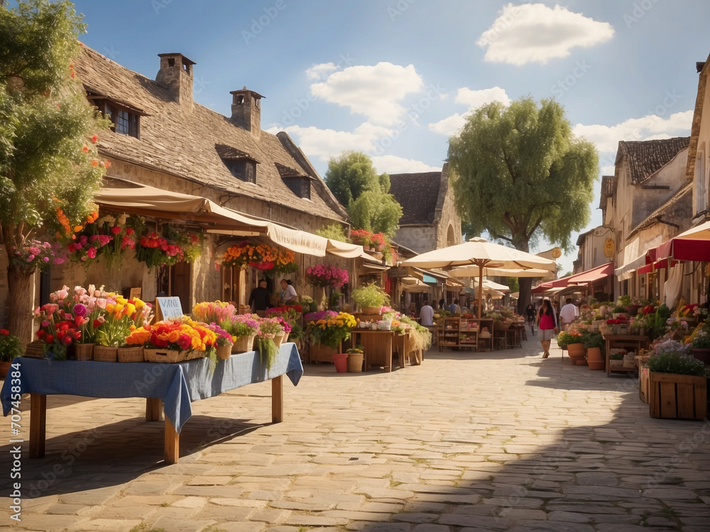 A countryside village market landscape