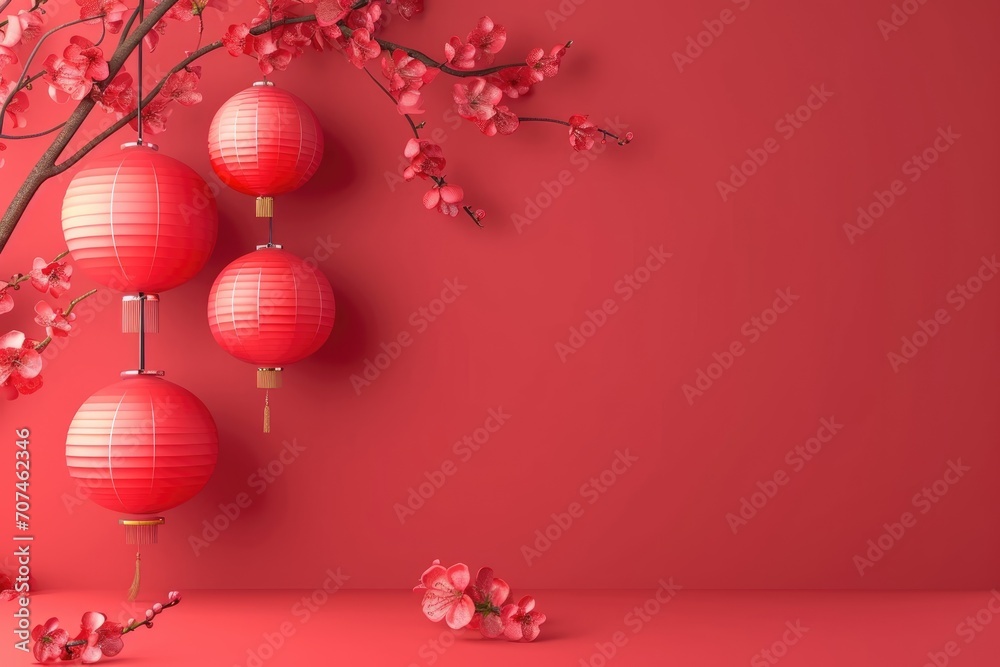 3d China new Year upon golden color floating clouds with hanging lanterns background, Happy New Year 3d China new Year upon golden color floating clouds with hanging lanterns background, Happy New Year