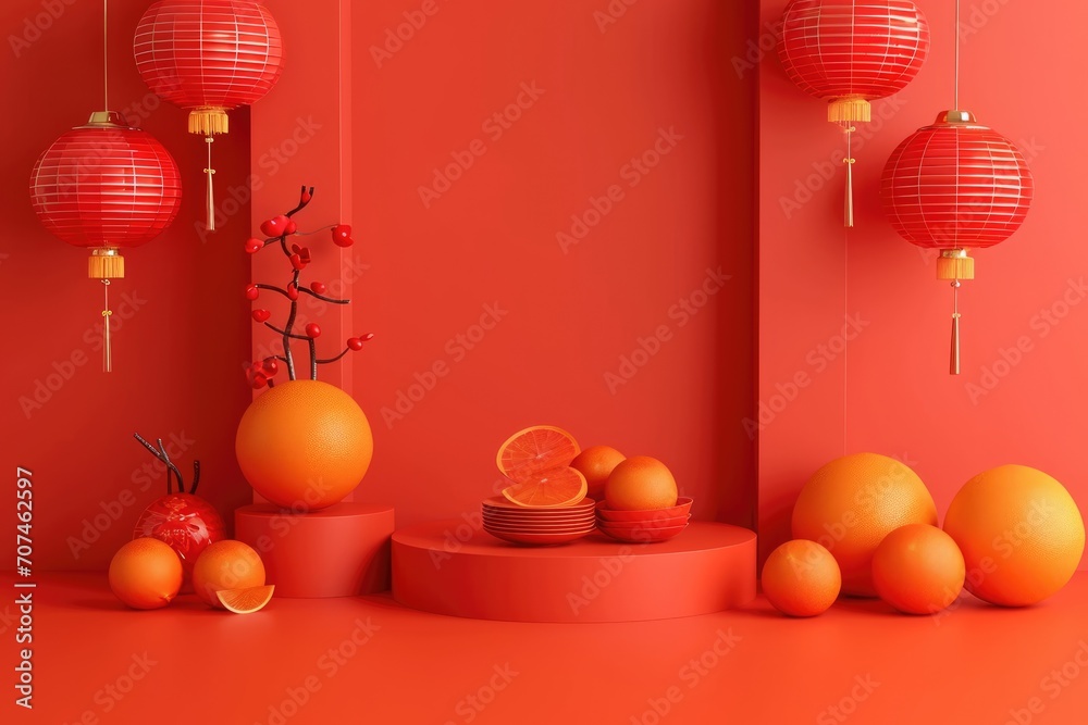 3d China new Year upon golden color floating clouds with hanging lanterns background, Happy New Year 3d China new Year upon golden color floating clouds with hanging lanterns background, Happy New Year