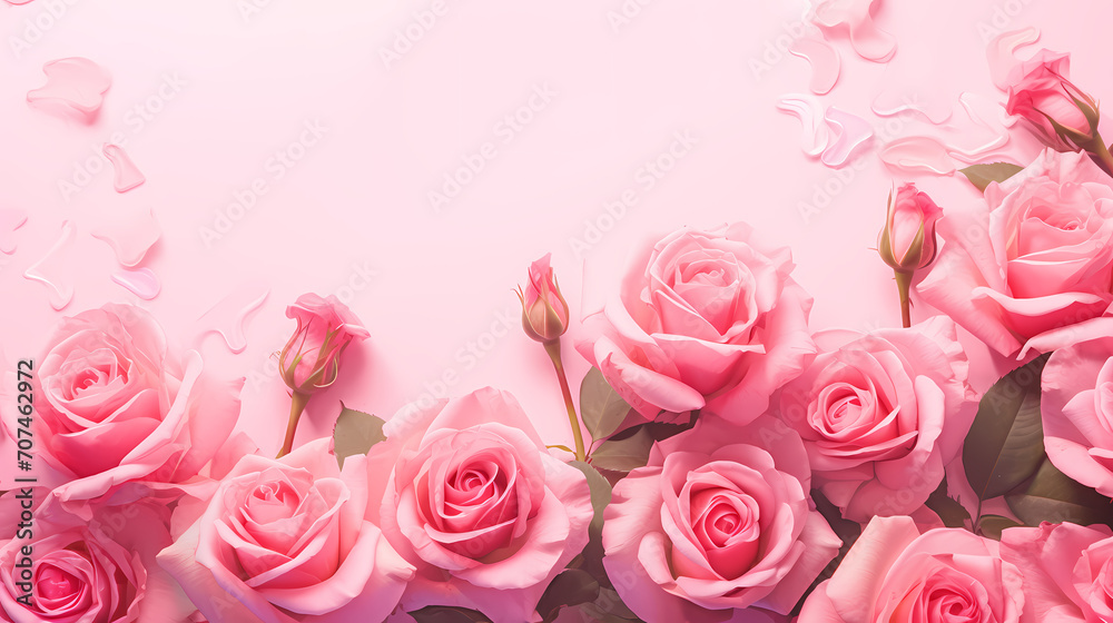 Beautiful pink rose bouquet flowers background isolated on white, symbol of Valentine's Day, wedding, love