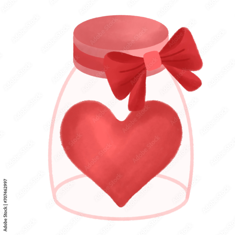 red heart with ribbon in the bottle