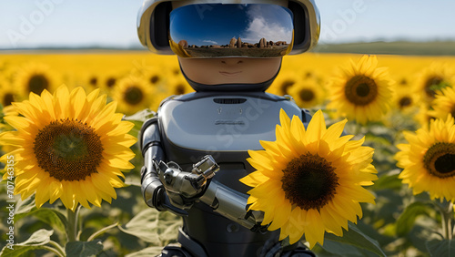 allian robot in the field of sunflowers photo