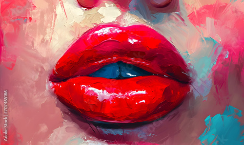 painting abstract art of female red lips mouth  Generative AI 