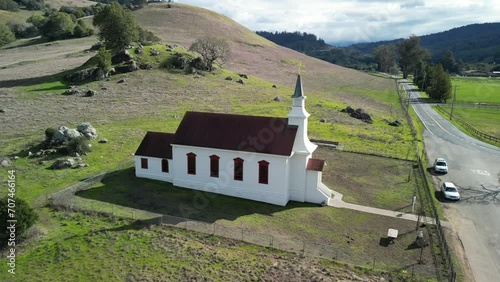 St Mary's Catholic Church, Rotation Around Building, Nicasio, Marin County, California, Drone Footage, Aerial Photography photo
