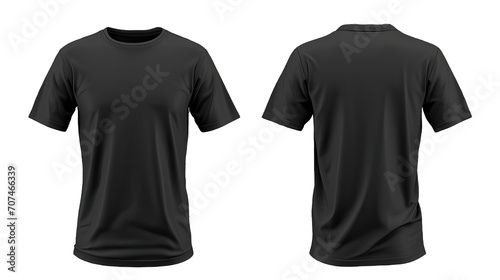 Plain black t-shirt front and back view for mockup in PNG transparent background. photo