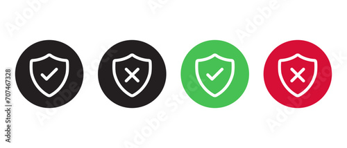 Shield with check mark and x cross icon vector on circle background