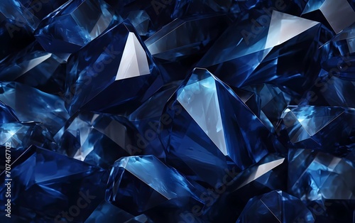 3d render  abstract dark blue crystal background  faceted texture  macro panorama. generative ai