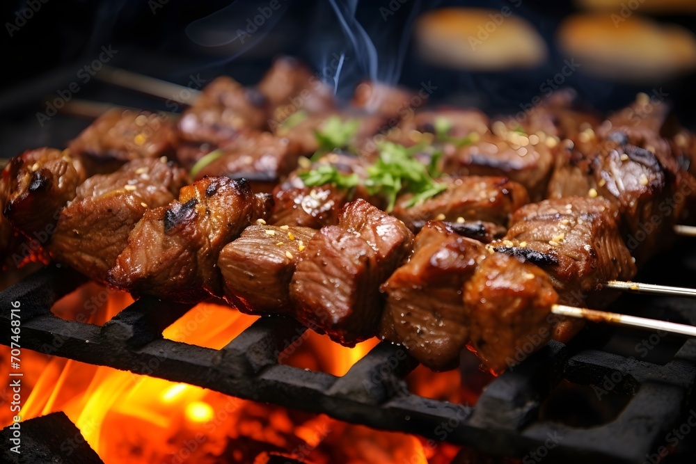 Greek souvlaki, grilled skewers of marinated meat Greek souvlaki, grilled skewers of marinated meat