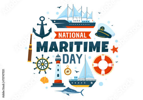 World Maritime Day Vector Illustration with Sea and Ship for Shipping Safety and Security and the Marine Environment in Nautical Celebration Design