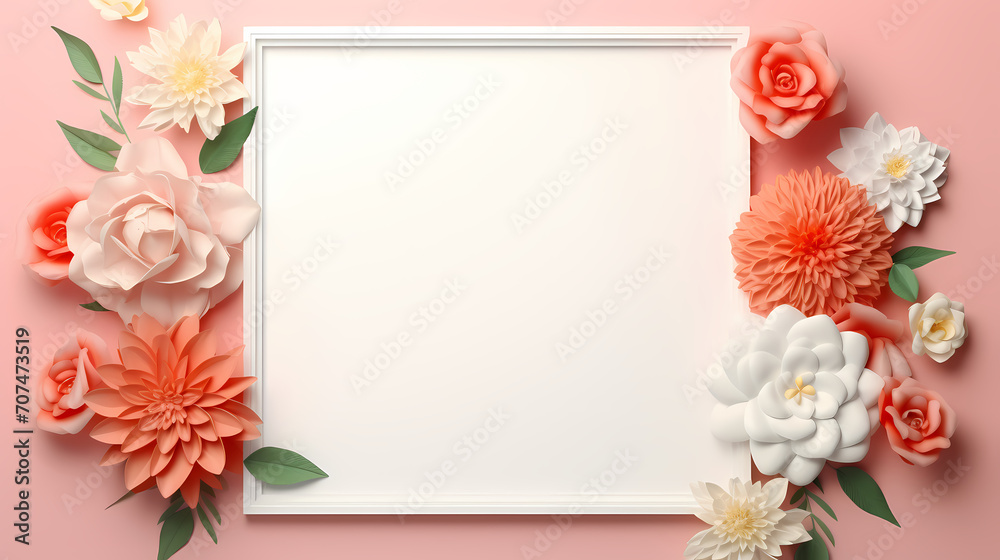 Empty floral frame with copy space for greeting card or invitation design