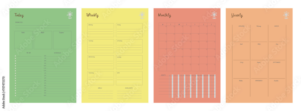 Set of  Daily weekly monthly yearly planner. (Fun) - obrazy, fototapety, plakaty 